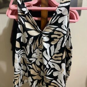 Old Navy Black and Cream Leaf Print Blouse